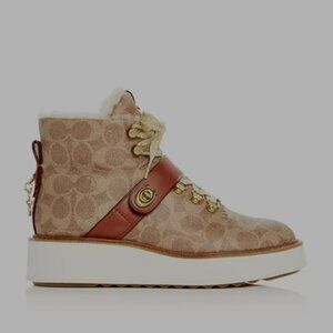 Coach Women's Urban Hiker Logo Print Shearling Platform Booties